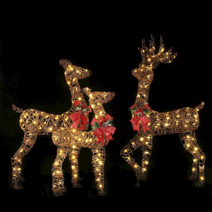 3-Piece Rattan and Iron Deer Family Outdoor Holiday Decoration with Lights