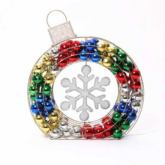 3Ft Tall Ornament and Snowflake Wreath Outdoor Holiday Decoration with Lights