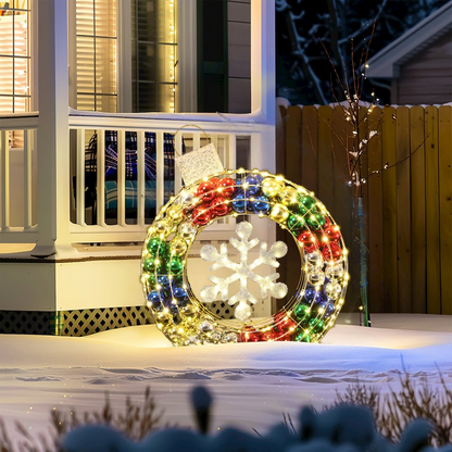 3Ft Tall Ornament and Snowflake Wreath Outdoor Holiday Decoration with Lights