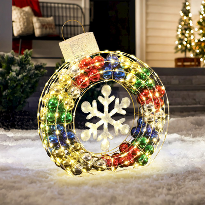 3Ft Tall Ornament and Snowflake Wreath Outdoor Holiday Decoration with Lights