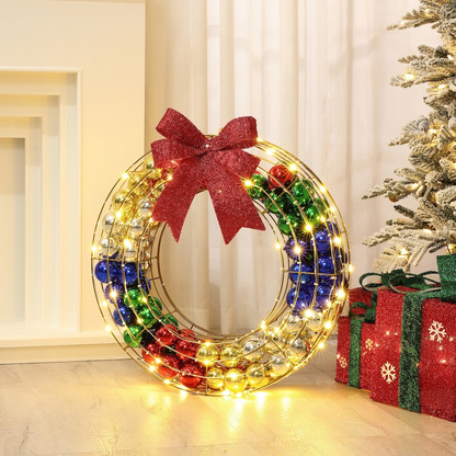 LuxenHome 2Ft Round Ornament Wreath Outdoor Holiday Decoration with Lights