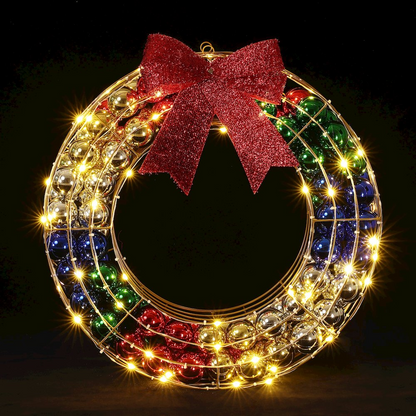 LuxenHome 2Ft Round Ornament Wreath Outdoor Holiday Decoration with Lights