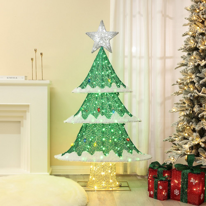 LuxenHome Lighted Green Christmas Tree Indoor and Outdoor Holiday Decoration