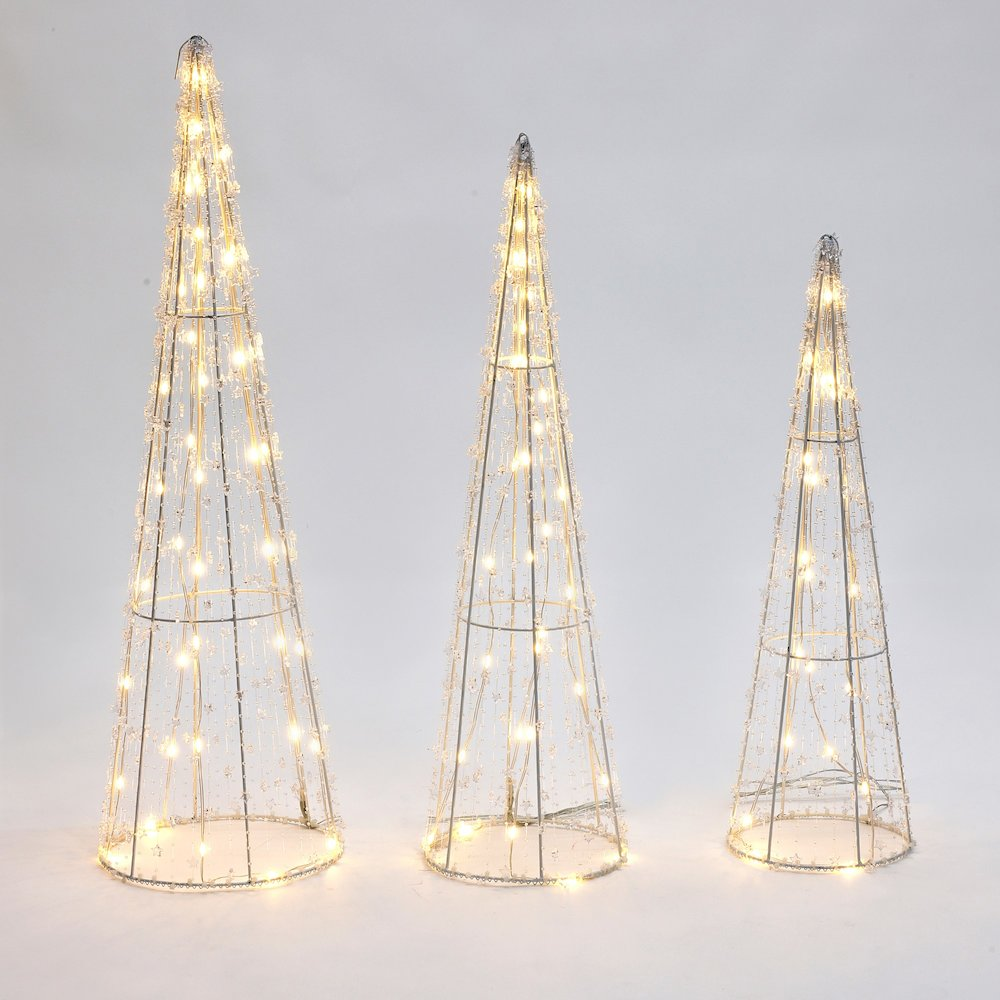 LuxenHome Set of 3 Lighted Trees Indoor and Outdoor Holiday Decoration