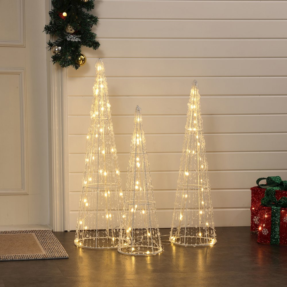 LuxenHome Set of 3 Lighted Trees Indoor and Outdoor Holiday Decoration