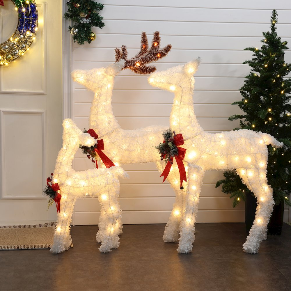 LuxenHome 3-Piece Frosted Reindeer Set with Lights Outdoor Holiday Decoration