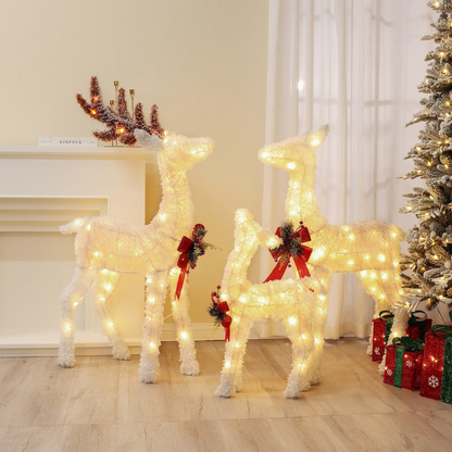 LuxenHome 3-Piece Frosted Reindeer Set with Lights Outdoor Holiday Decoration