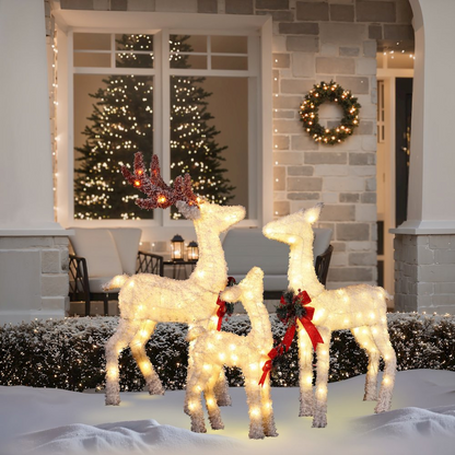 LuxenHome 3-Piece Frosted Reindeer Set with Lights Outdoor Holiday Decoration