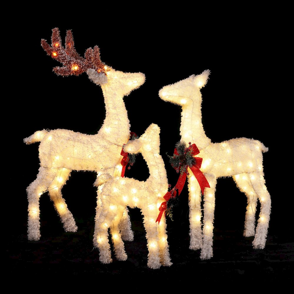 LuxenHome 3-Piece Frosted Reindeer Set with Lights Outdoor Holiday Decoration