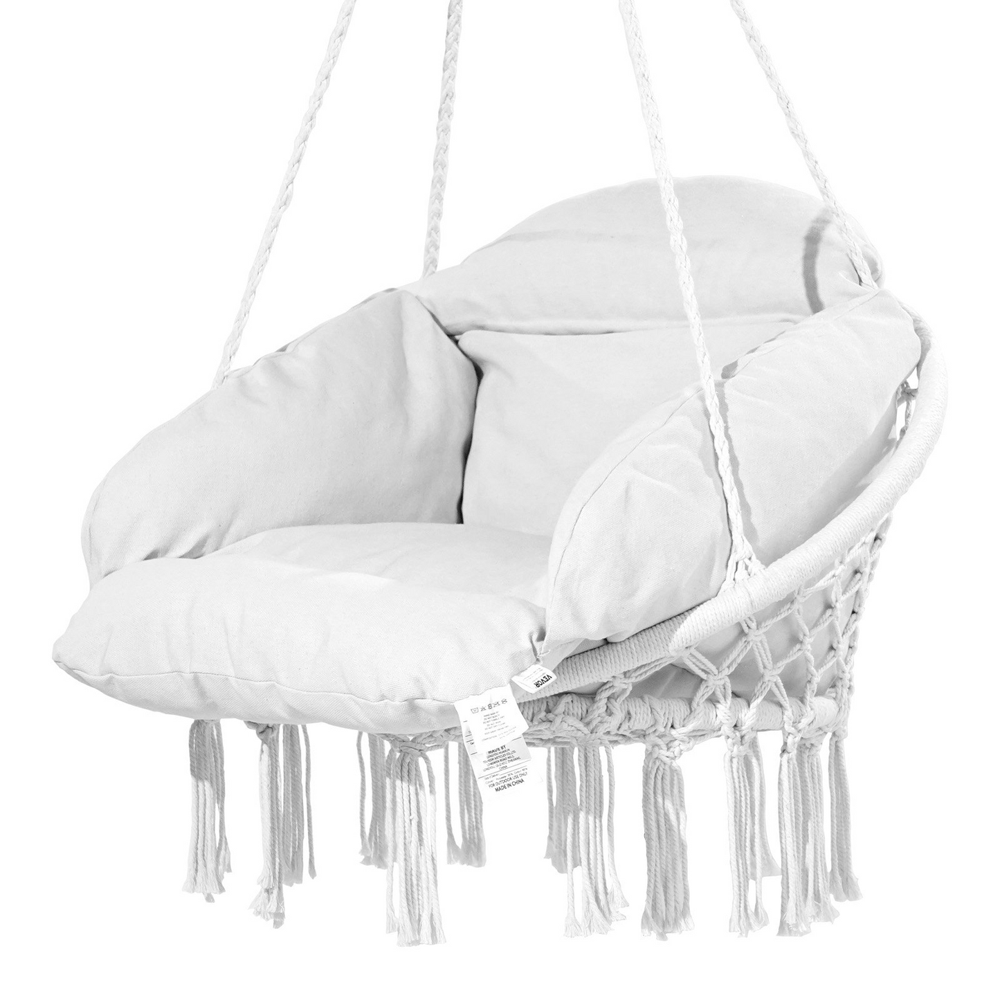 VEVOR Hammock Swinging Chair Macramé Hanging Chair with Cushion Indoor & Outdoor