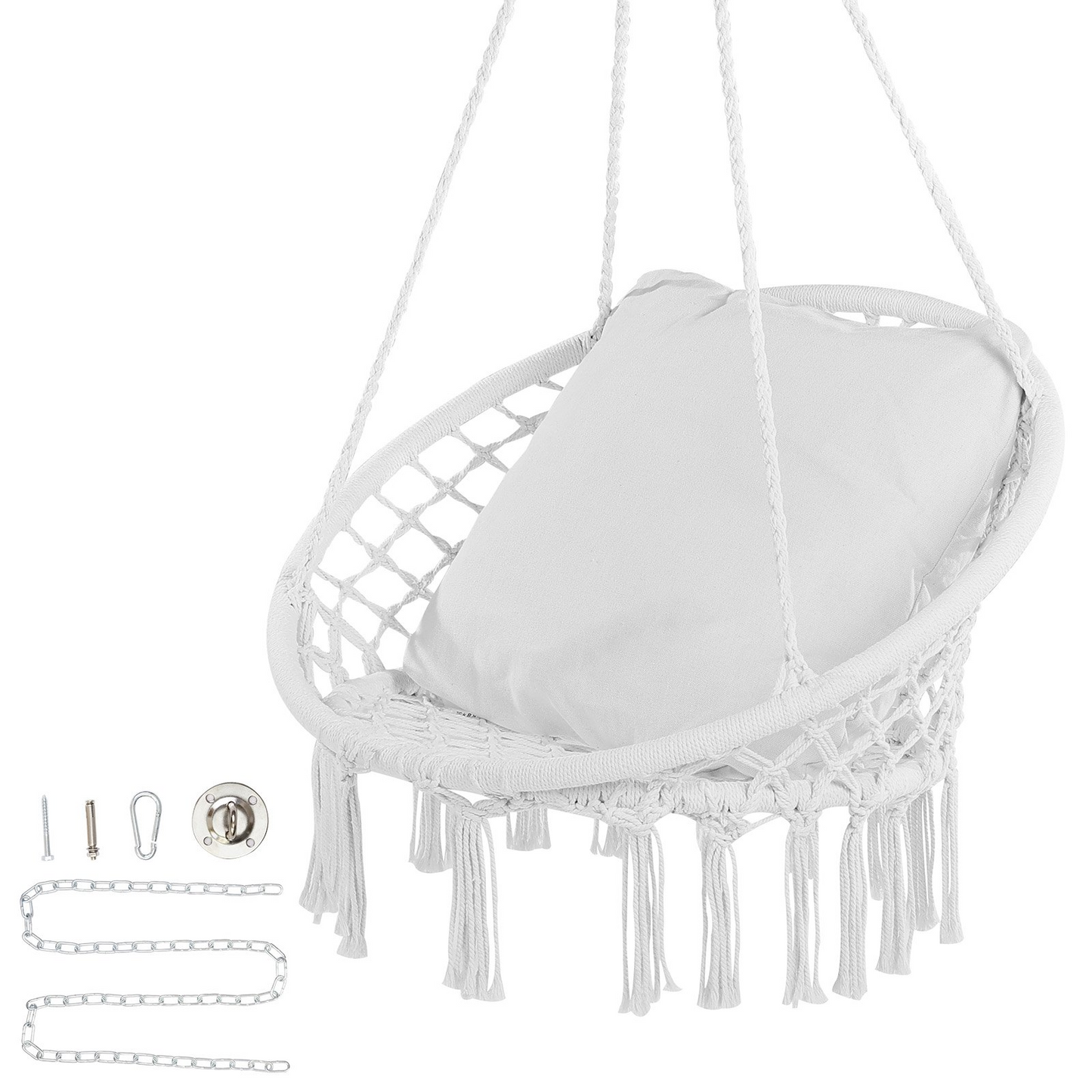 VEVOR Hammock Swinging Chair Macramé Hanging Chair with Cushion Indoor & Outdoor