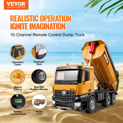 Christmas Gift! VEVOR RC Remote Control Dump Truck Toy Construction Vehicle Toy 10CH 1:14 Scale