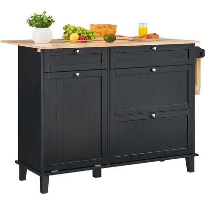 VEVOR Kitchen Island Cart Storage Cabinet Serving with Drawer & Trash Cabinet