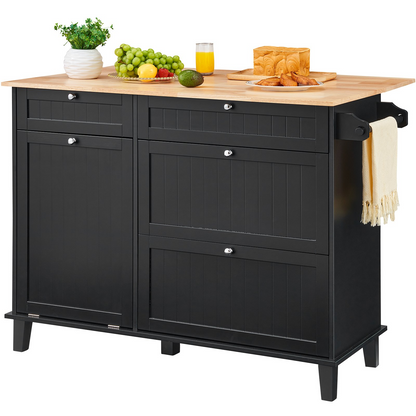 VEVOR Kitchen Island Cart Storage Cabinet Serving with Drawer & Trash Cabinet