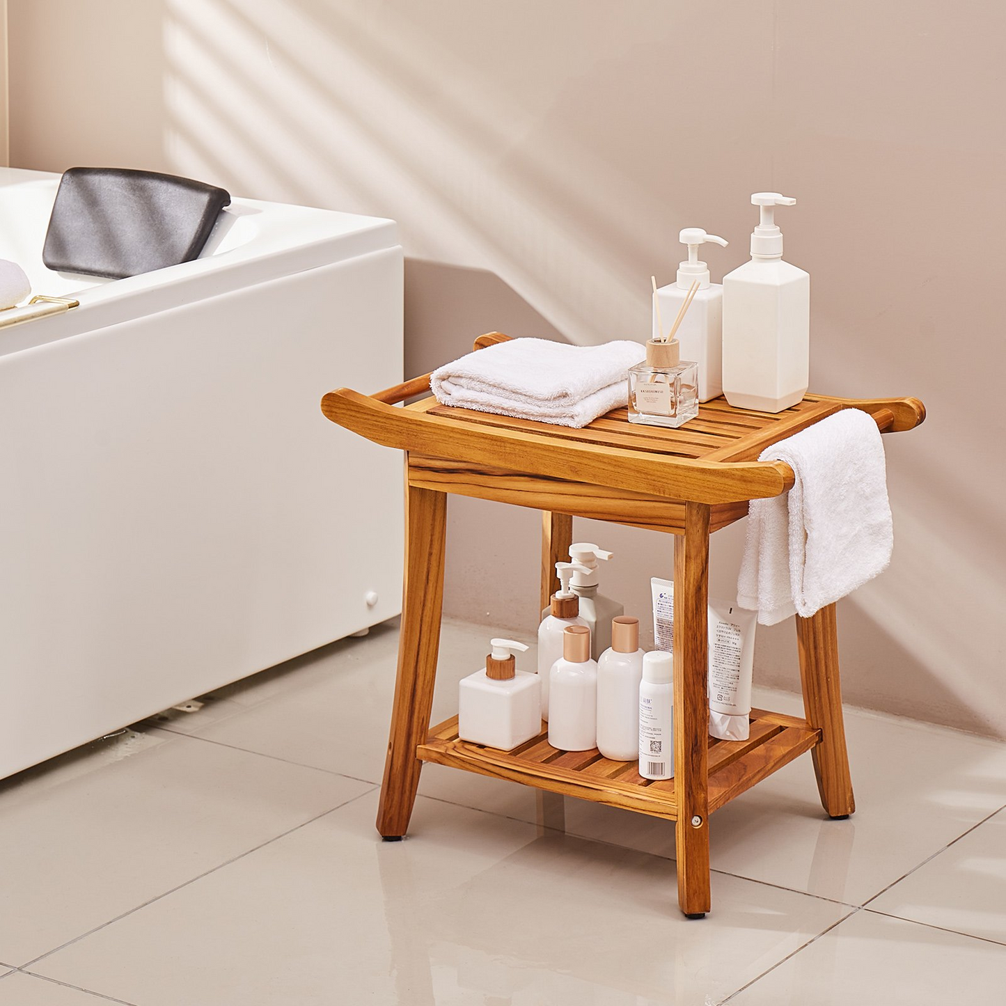 VEVOR Teak Shower Bench 22 x 14.4 x 18.5 in Wood Shower Stool Chair for Bathroom