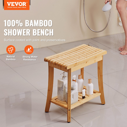 VEVOR Bamboo Shower Bench 19.1 x 11.3 x 18.3 in Shower Stool Chair for Bathroom