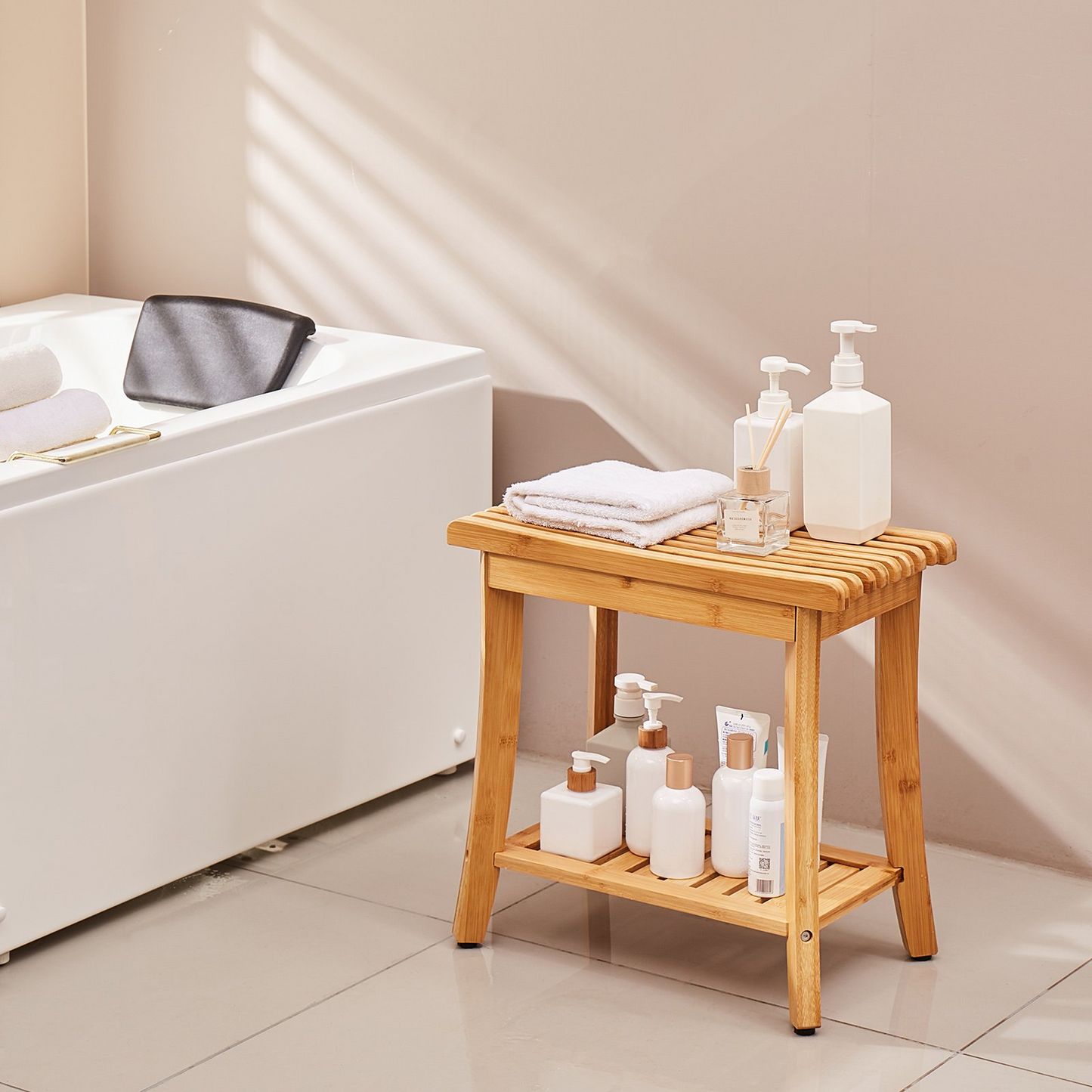 VEVOR Bamboo Shower Bench 19.1 x 11.3 x 18.3 in Shower Stool Chair for Bathroom