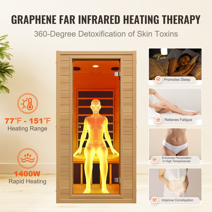 VEVOR Far Infrared Wooden Sauna Room, 1400W, 1-2 Person Wellness Spa