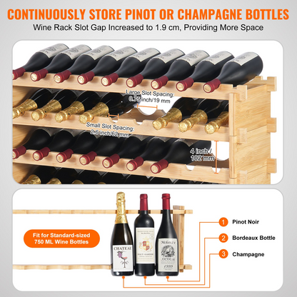 VEVOR 72 Bottle Upgrade Modular Wine Rack Bamboo Wood Display Shelf 8-Tier