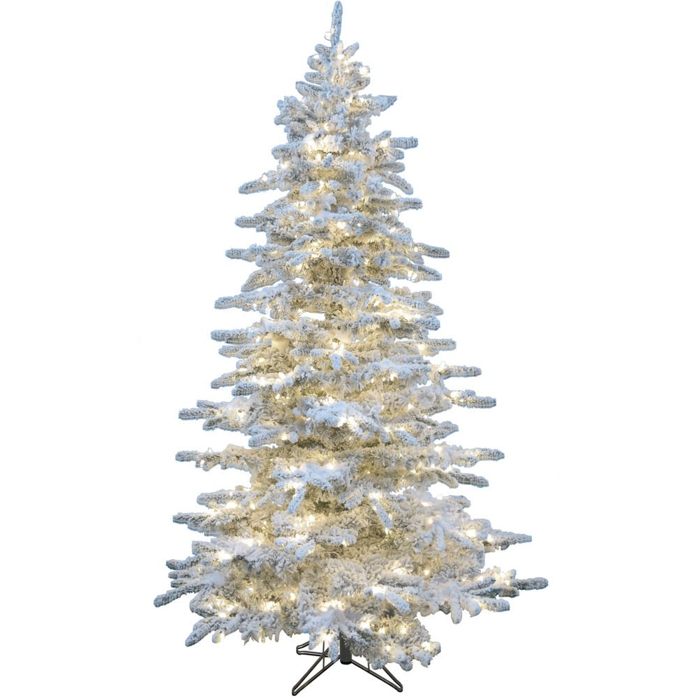 Christmas Time 6.5ft Flocked Silverado Pine Tree, Prelit with 450 White LEDs