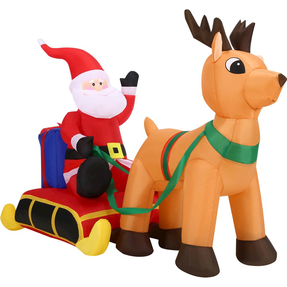 4ft Inflatable Santa in Sleigh, Reindeer with Lights