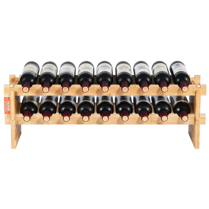 VEVOR 18 Bottle Stackable Modular Wine Rack Bamboo Wood Display Shelf 2-Tier