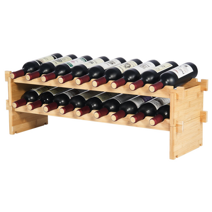 VEVOR 18 Bottle Stackable Modular Wine Rack Bamboo Wood Display Shelf 2-Tier