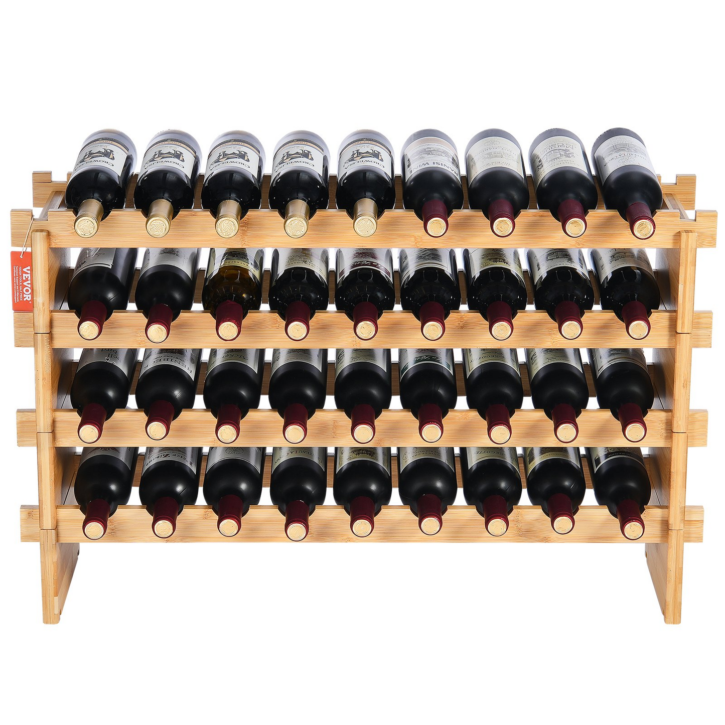 VEVOR 36 Bottle Stackable Modular Wine Rack Bamboo Wood Display Shelf 4-Tier