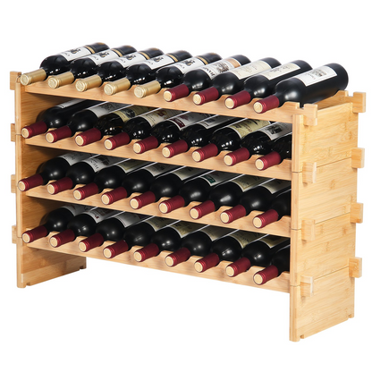 VEVOR 36 Bottle Stackable Modular Wine Rack Bamboo Wood Display Shelf 4-Tier