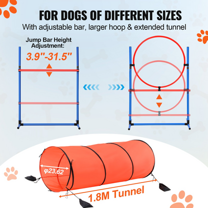 VEVOR Dog Agility Training Equipment 5 PCS Combination Set with Hurdles Tunnel