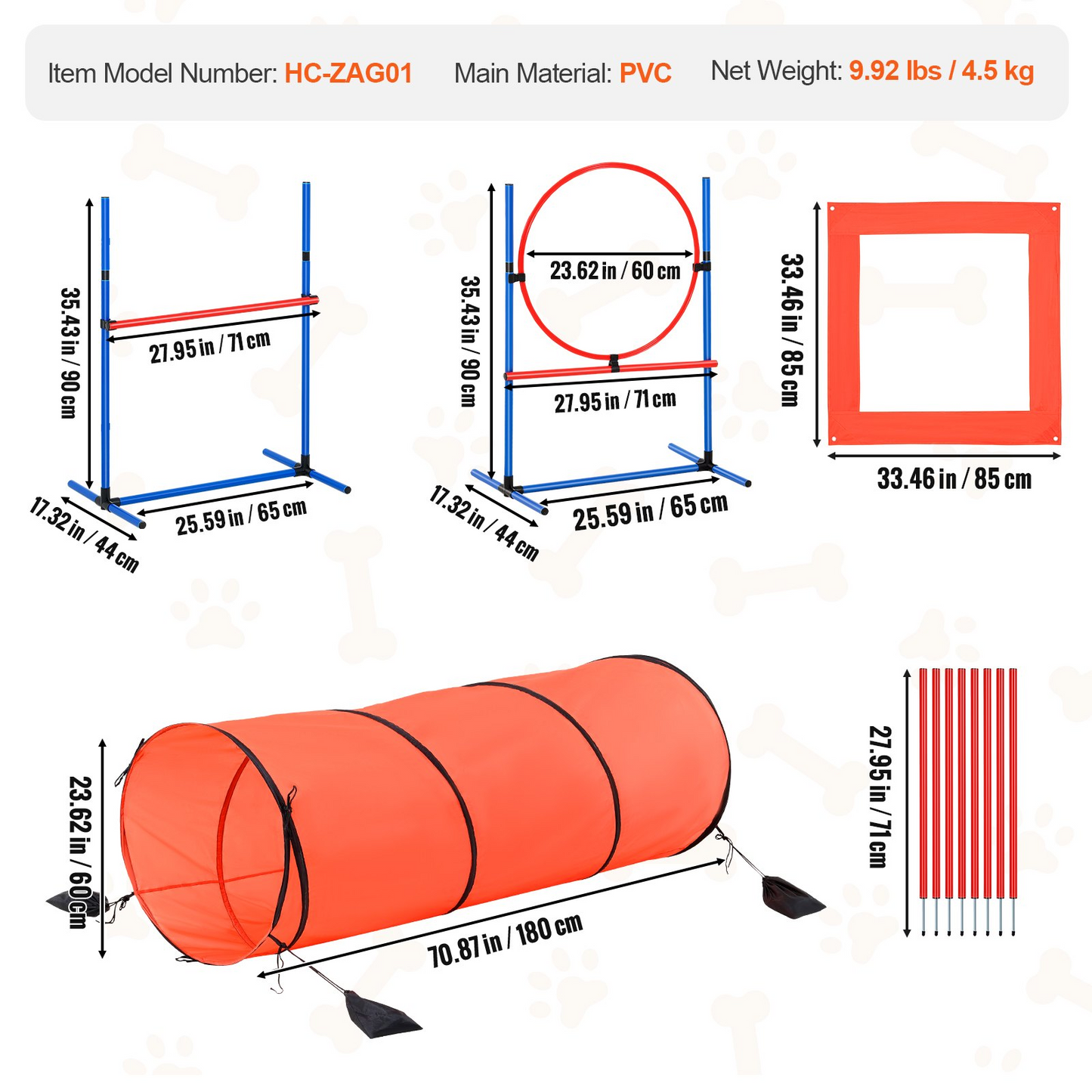 VEVOR Dog Agility Training Equipment 5 PCS Combination Set with Hurdles Tunnel