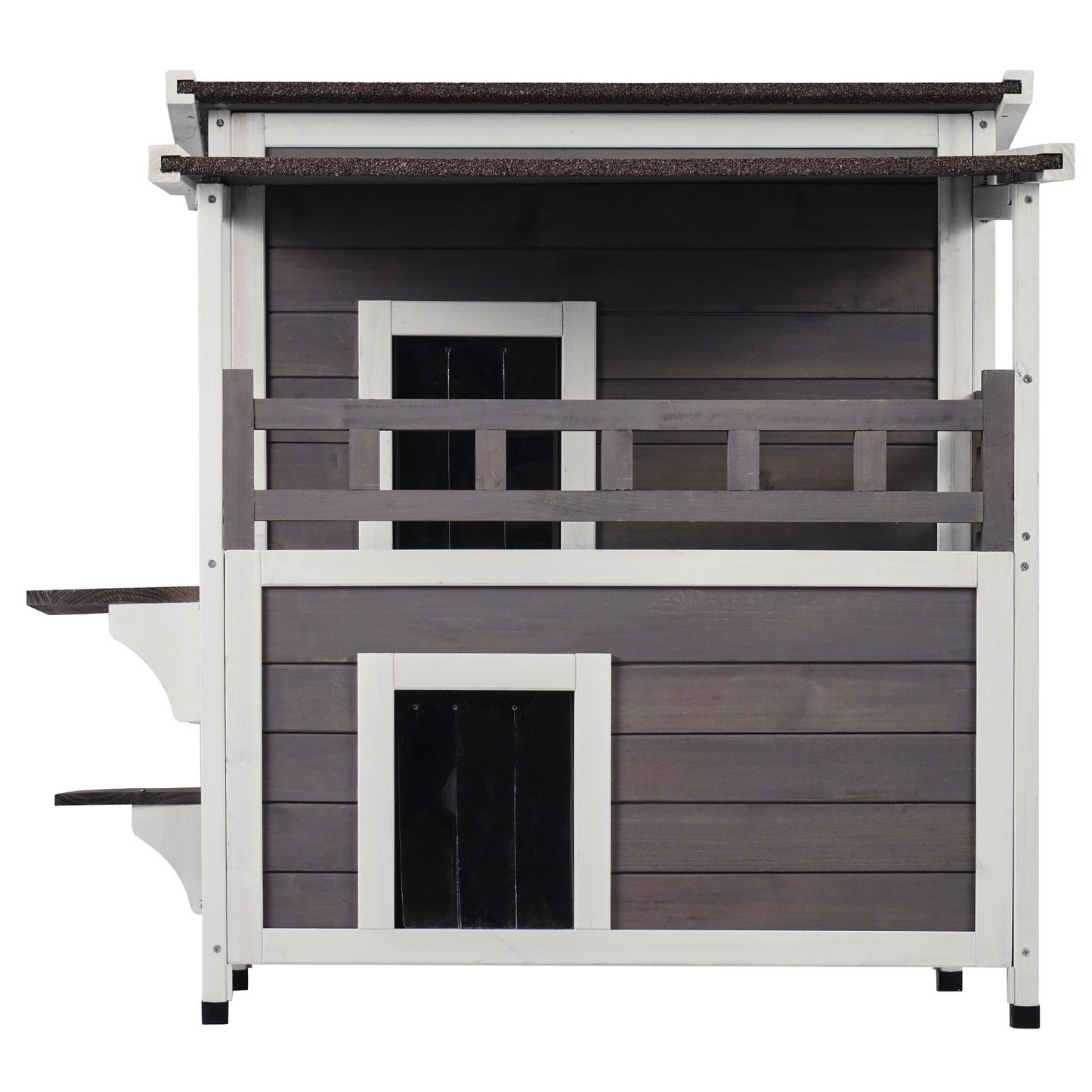 VEVOR Outdoor Cat House 2-story Wooden Feral Cat Shelter with  Balcony & Roof