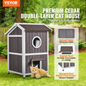 VEVOR Outdoor Cat House 2-story Wooden Feral Cat Shelter with Roof & Door Flaps