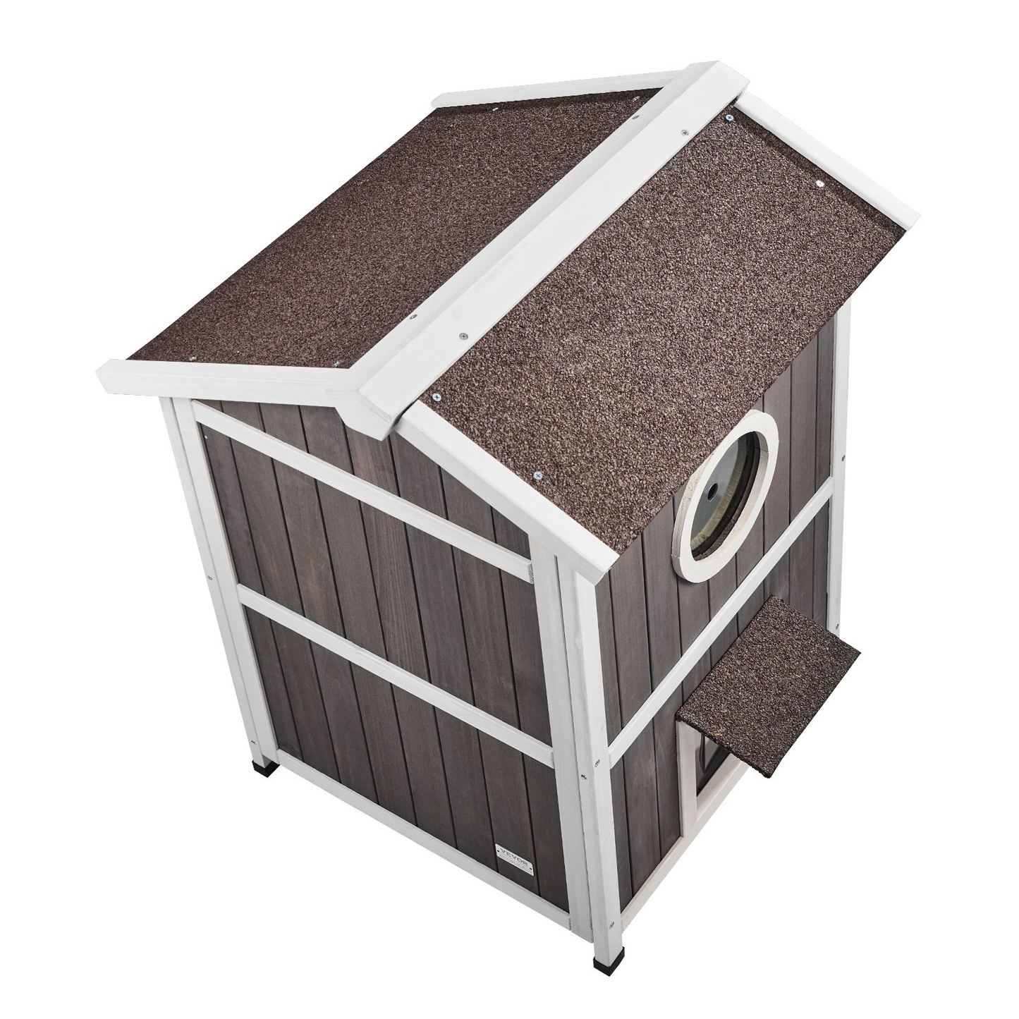 VEVOR Outdoor Cat House 2-story Wooden Feral Cat Shelter with Roof & Door Flaps