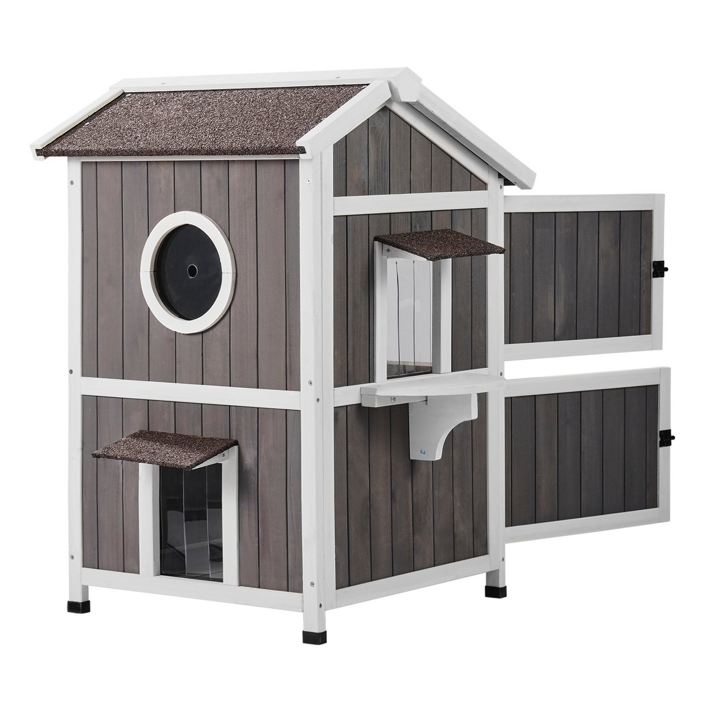 VEVOR Outdoor Cat House 2-story Wooden Feral Cat Shelter with Roof & Door Flaps