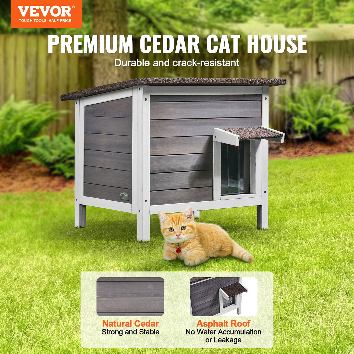 VEVOR Outdoor Cat House Wooden Feral Cat Shelter with Roof & PVC Door Flaps