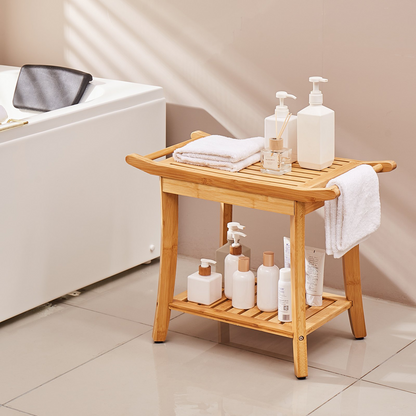 VEVOR Bamboo Shower Bench 24 x 13.8 x 18.9 in Shower Stool Chair for Bathroom