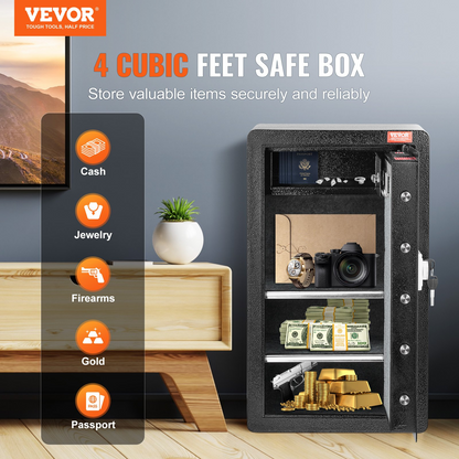 VEVOR Single Door 4.0 cu.ft Safe Box with Key Lock & Password Cabinet Black，organize cash, passports, jewelry, gold, watches and documents