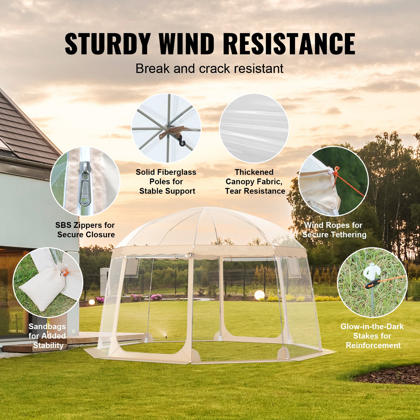 VEVOR Sports Tent Instant Pop-Up Tent Shelter Weather Proof 12-15 People Clear