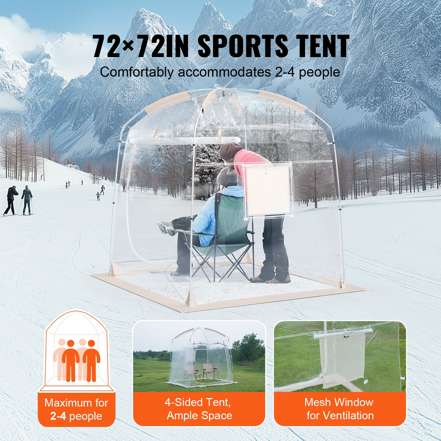 VEVOR Sports Tent, Instant PVC Bubble Tent, Weatherproof, 2-4 People, 72"x72"