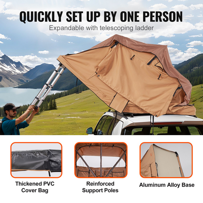 VEVOR Rooftop Tent Hard Shell 2-3 Person Waterproof for Jeep SUV Truck w/ Ladder