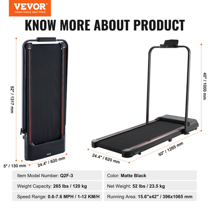 VEVOR Walking Pad Under Desk Treadmill with Handle Bar for Home Office