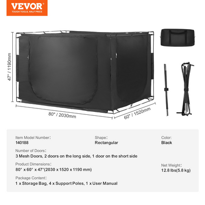 VEVOR 3-Door Bed Tent, Breathable, 70% Blackout, Fiber Poles