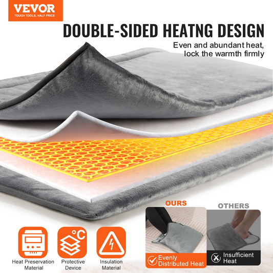 VEVOR Electric Heated Foot Warmer Double-Sided Foot Heating Pad 15.4" x 15.0"