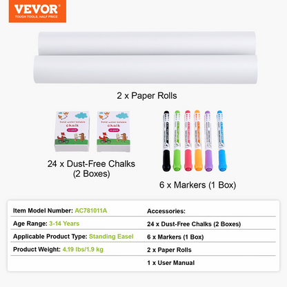 VEVOR Easel Accessory Set Chalk & Markers & Paper Rolls 32PCS for Standing Easel