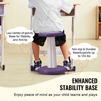 VEVOR Kids Wobble Chair, Active Chair with Sponge Cushion, Wobble Stool Improves Focus, Posture and Calm Children, Ideal for Schools and Home, Age 7-14, Purple