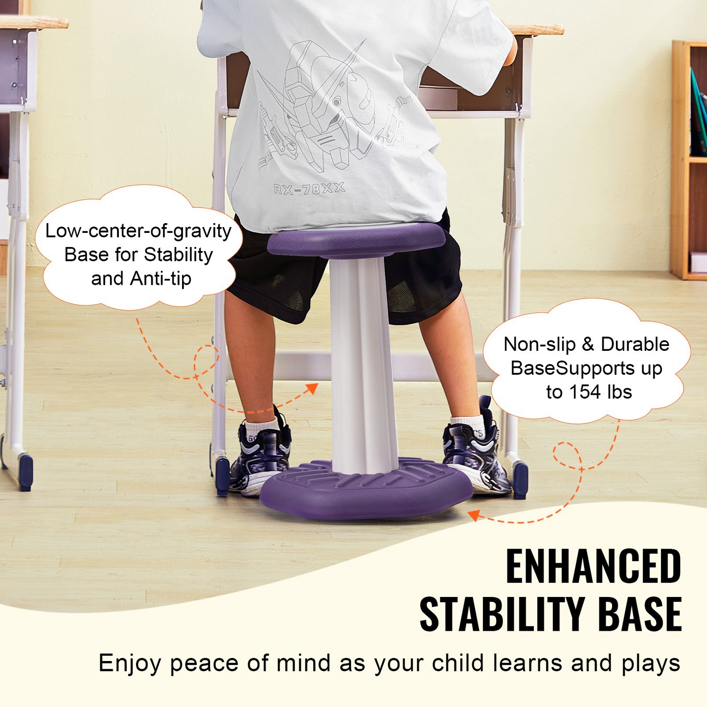 VEVOR Kids Wobble Chair, Active Chair with Sponge Cushion, Wobble Stool Improves Focus, Posture and Calm Children, Ideal for Schools and Home, Age 7-14, Purple