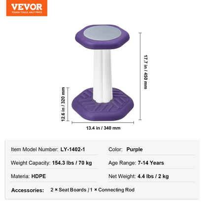 VEVOR Kids Wobble Chair, Active Chair with Sponge Cushion, Wobble Stool Improves Focus, Posture and Calm Children, Ideal for Schools and Home, Age 7-14, Purple