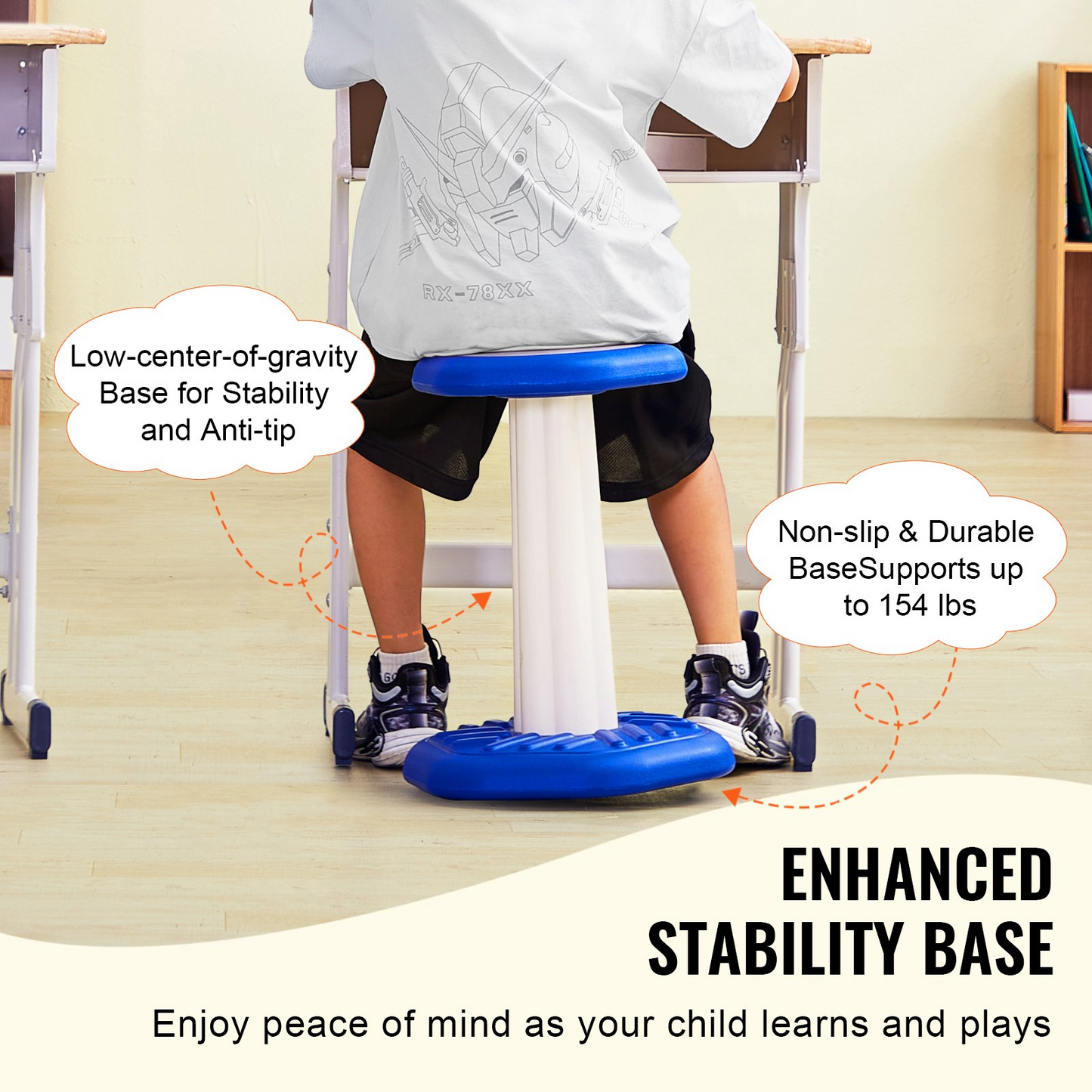 VEVOR Kids Wobble Chair (17.7-inch High), Active Chair with Sponge Cushion, Wobble Stool Improves Focus, Posture and Calm Children, Ideal for Schools and Home, Age 7-14, Blue