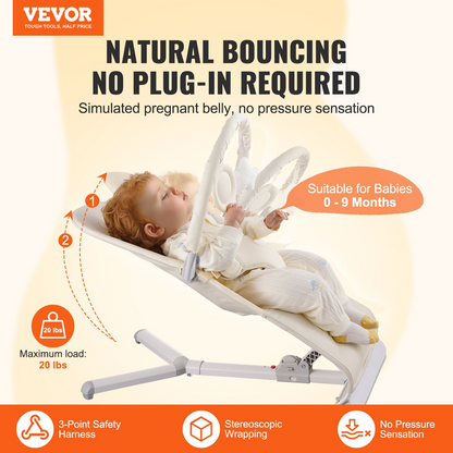 VEVOR Baby Bouncer Folding Bouncer Seat Chair for Babies 0-9 Months with Toy Bar